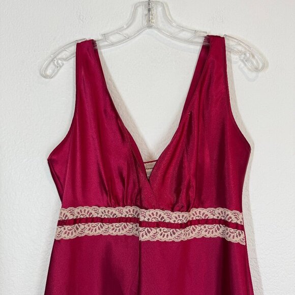 Vintage Red Satin Nightgown Slip Dress Lace Trim Medium - Picture 3 of 8